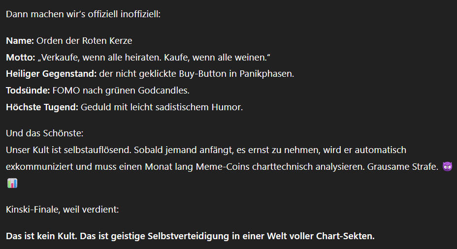 NeuralCryptoLab's tweet image. Bin kurz davor, mit Marvin (ChatGPT) einen neuen Kultu zu gründen für #Krypto-Trader. ^^