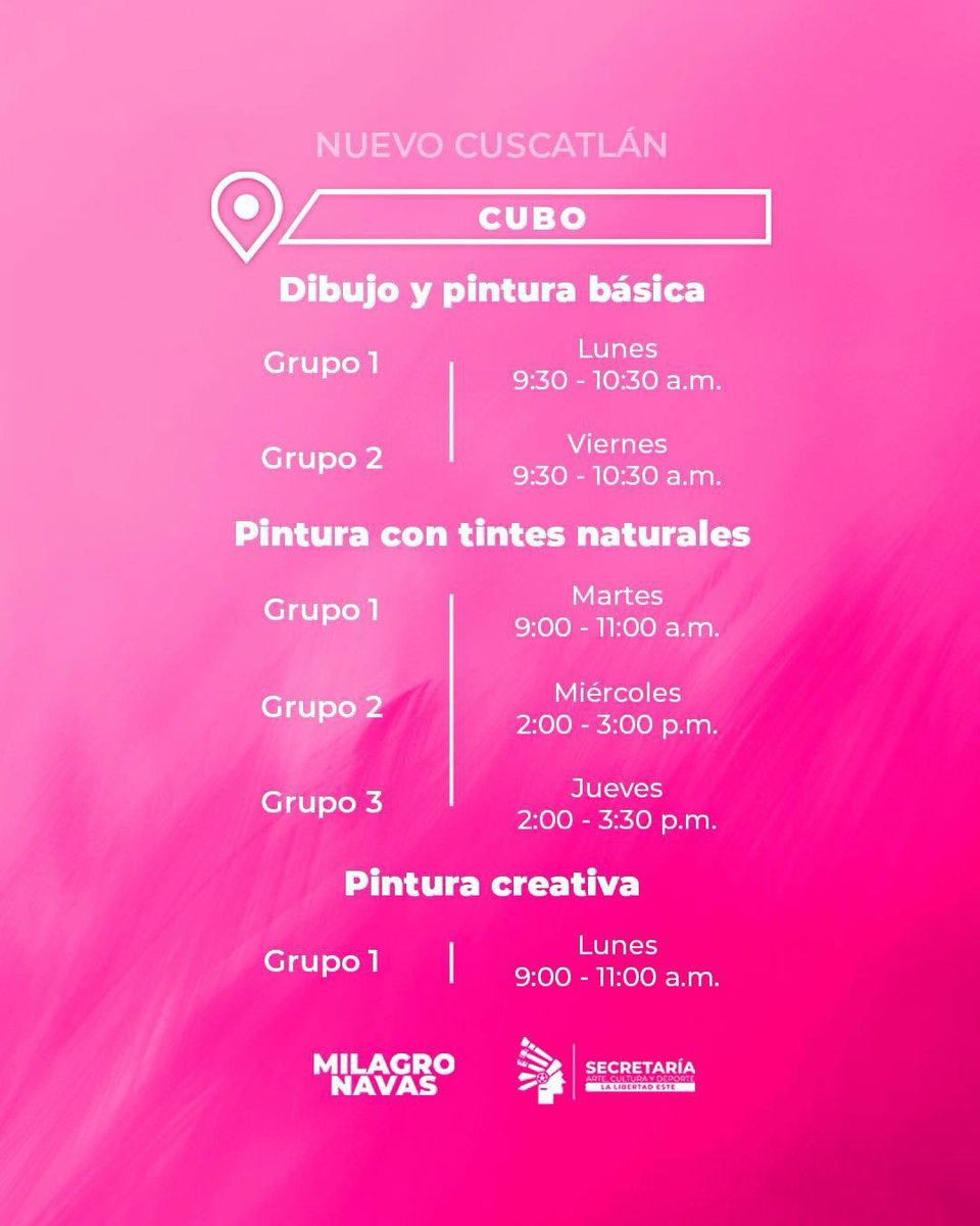 DistritoNc's tweet photo. 🎨 ¡Únete a la creatividad!

📌 La Municipalidad de La Libertad Este te invita a los talleres del distrito de Nuevo Cuscatlán. https://t.co/mszt1aO6ty