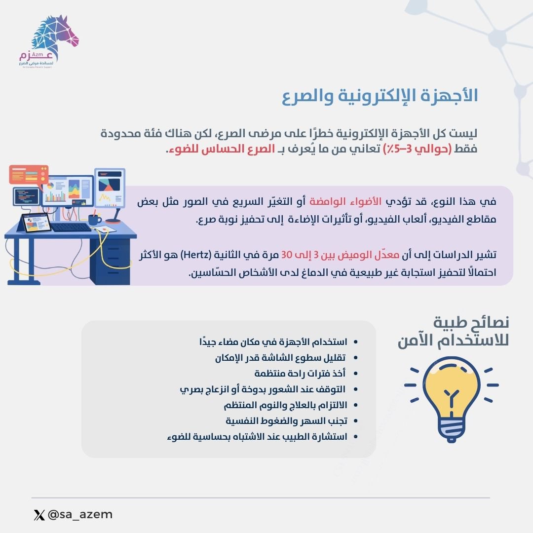 sa_azem's tweet photo. الأجهزة الإلكترونية ليست خطرًا بحد ذاتها،

لكن الوعي بطريقة الاستخدام يقلل المخاطر ويعزز الأمان لدى المصابين بـ #الصرع. https://t.co/cwbqITP3c0