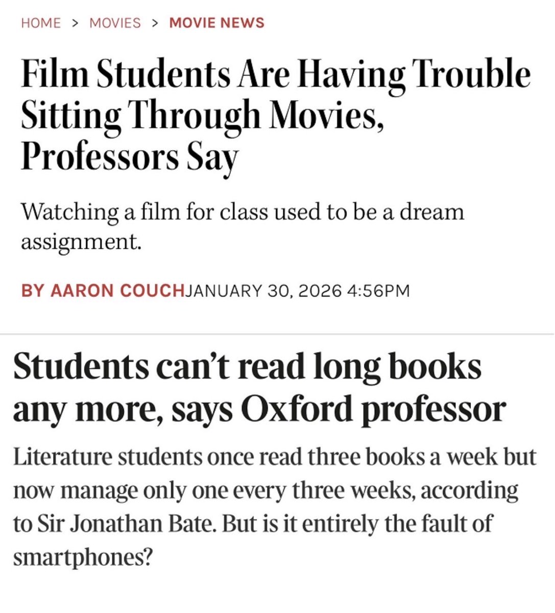 Smartphone addiction &amp; distraction-viewing is replacing book reading, film watching &amp; the ability to concentrate. 

People in the arts need to become activists against big tech - or there will be no arts left to defend.