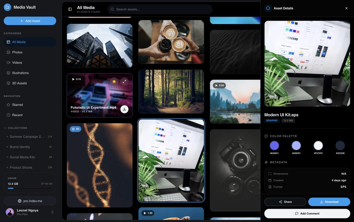 Media vault template built with <a href="/shadcn/">shadcn</a> 

- pro.lndev.me/templates