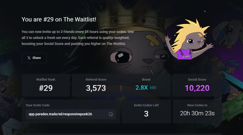elnr_eth's tweet photo. 🔥 That's my final rank on @paradex  waitlist 🔥

Huge rewards incoming?

Everyone needs a box, $MONEY and $DIME 👀

#Paradex #MoneyBadgers #DIME #MONEY https://t.co/wgZKOSYYMv
