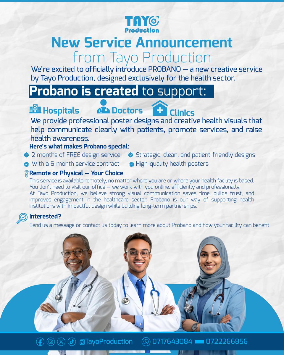 garruun's tweet photo. A New Health Design Service by Tayo Production
Exclusive for Hospitals, Doctors &amp; Clinics
✔️ Professional health poster designs
✔️ 2 Months FREE with a 6-Month Contract
✔️ Clean, clear &amp; patient-friendly visuals https://t.co/qQqrWsOlEB