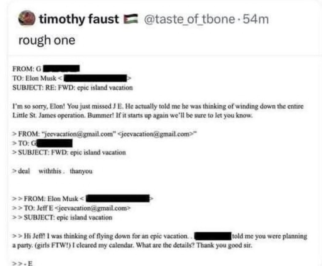 I love how Elon Musk was even considered a cringe loser who unironically uses terms like "epic" and "[underage] girls ftw" by the pedophile billionaires