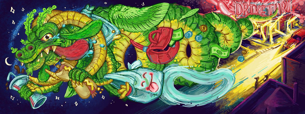 millionpede's tweet photo. Hi Twitter! My name is Ryan, Iโm a 26 year old 2d artist living in Syracuse NY, Iโll be posting my artwork here from now on, but you are welcome to check my backlog on various sites linked in my bio.
#ArtistOnTwitter #dragon #digitalart #noai #fastfood #snackrun https://t.co/PWadSTzgXd