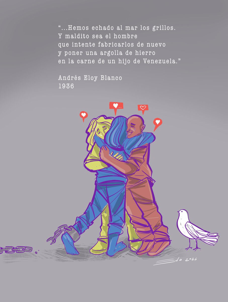 EdoSanabria's tweet image. “...Hemos echado al mar los grillos. Y maldito sea el hombre que intente fabricarlos de nuevo  y poner una argolla de hierro en la carne de un hijo de Venezuela.”

Andrés Eloy Blanco

Parte de su discurso cuando se lanzaron al mar los grillos de la dictadura gomecista en el…