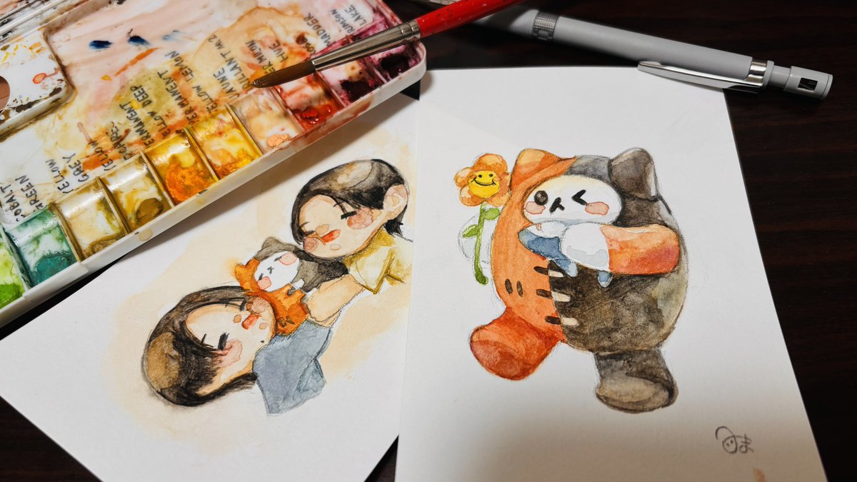 なかよし　水彩画 なかよし 水彩画 水彩楽しくなってきた😆🖌🎨 #FirstKhaotung #YUZUMUMU