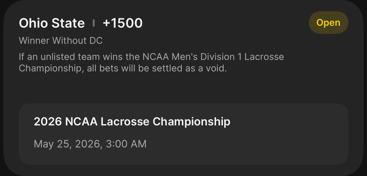 Lax_Action's tweet photo. No official plays today.  Need to gather a few weeks of data. 

Here are two mispriced futures I locked in, OSU still has value at current prices https://t.co/FakEpw82k6