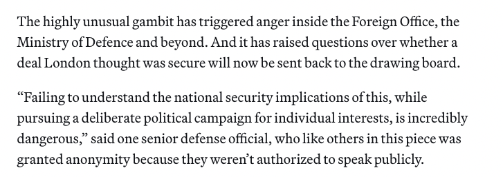 Nigel Farage's lobbying to prevent Starmer giving away the Chagos islands, and paying tens of billions for the privilege, is causing "anger inside the Foreign Office, the Ministry of Defence and beyond". 

The Foreign Office, more than the Home Office, is the most captured