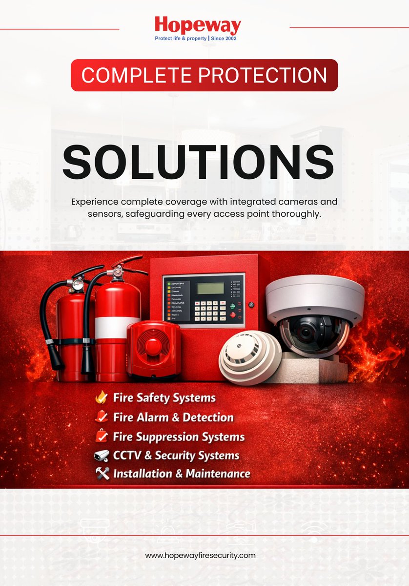HopewaySafety's tweet image. Total security. Total peace of mind. 🔒 Hopeway offers complete fire safety and surveillance solutions tailored to your needs. 
 Visit us: hopewayfiresecurity.com