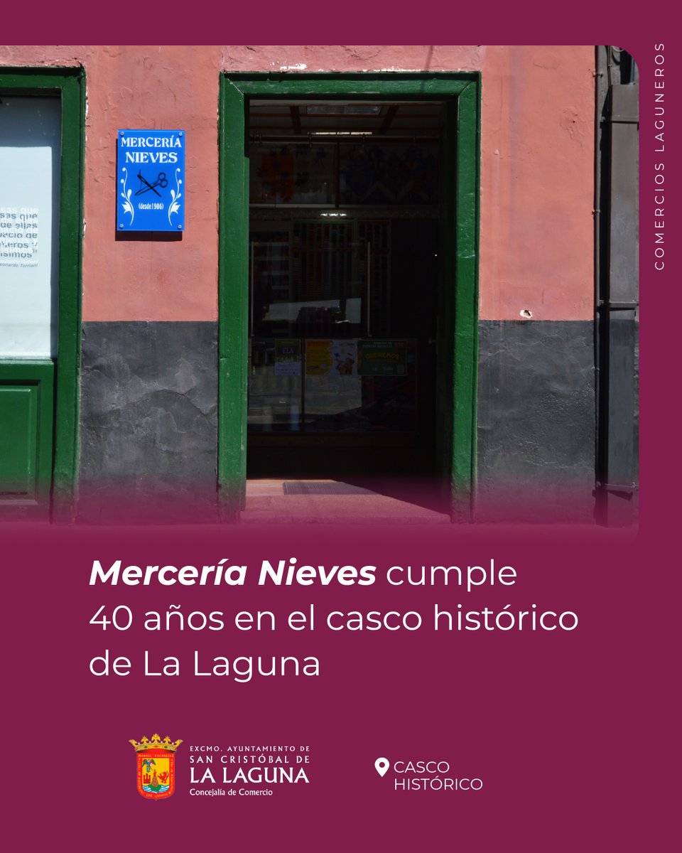¡Mercería Nieves cumple 40 años en el casco histórico de La Laguna! 👏

👉Este comercio tradicional abrió sus puertas en 1986, y cuatro décadas después sigue destacando por su amplia variedad de productos, calidad y atendimiento personalizado.

📍Plaza de la Concepción, 25.