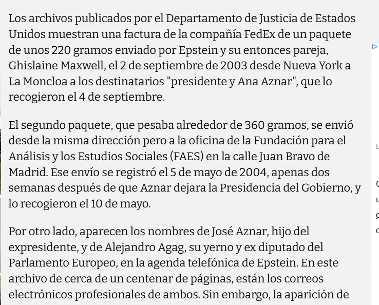 EscritorJCamara's tweet photo. ¿Qué puede pesar 220 y 360 gramos que sea importante en los paquetes que el pedófilo Epstein remitió a José María Aznar y Ana Botella en la Moncloa?  🙄
¿Cheques y escrituras de propiedad?  🤔

De Diario Red 👇 https://t.co/CqJBUxzPRg https://t.co/wMLO4xl0GU