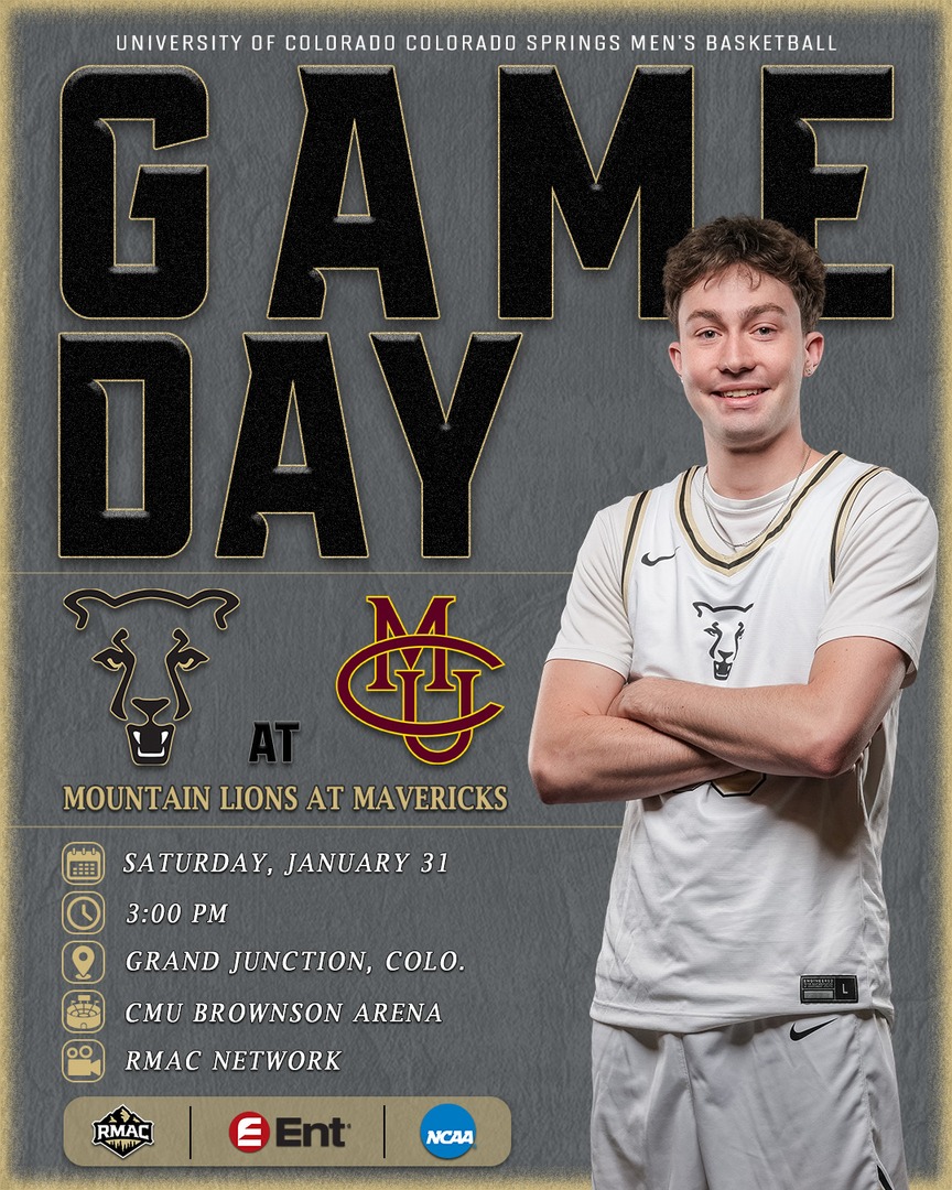 UCCSMBB's tweet photo. 🏀GAMEDAY 🏀

🆚 Colorado Mesa 
📍 Grand Junction, Colo. 
🏟️ CMU Brownson Arena 
⌚ 3:00 p.m. 
📊 https://t.co/CxijvitZE3 
🎥💲 https://t.co/7h4XymG655 

#GoMountainLions #RMACmbb https://t.co/F6LzjKmXTi