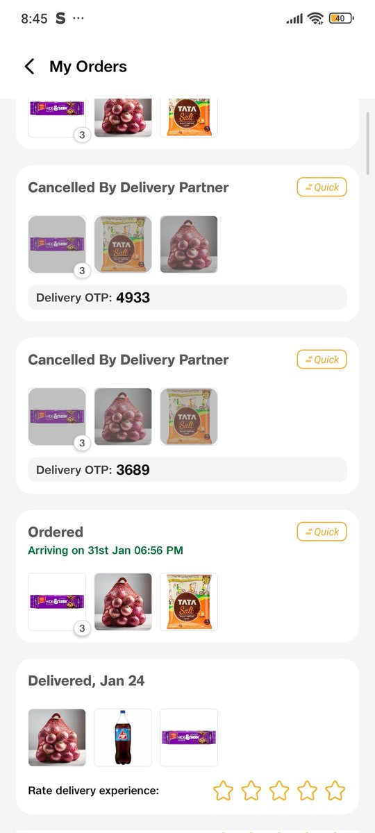 <a href="/JioMart/">JioMart</a> @RelianceRetailCare @RelianceRetail <a href="/consumerforum/">consumer forum</a> <a href="/jagograhakjago/">Consumer Affairs</a>

Mere area mein JioMart delivery boy ne misbehave kiya, phone haath se chheen liya,
rudely baat ki aur dhamki di ki “aapke yahan delivery band kar denge”.
Ab mere sab orders cancel ho rahe hain.
#jio