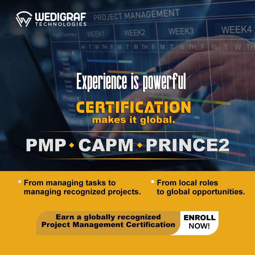 David was already managing projects —
teams, deadlines, budgets.
But every time bigger roles came up, one question blocked him:

“Do you have a recognized project management certification?”

That’s why certifications matter.

#PMP #CAPM #PRINCE2 #ProjectManagement #Wedigraf