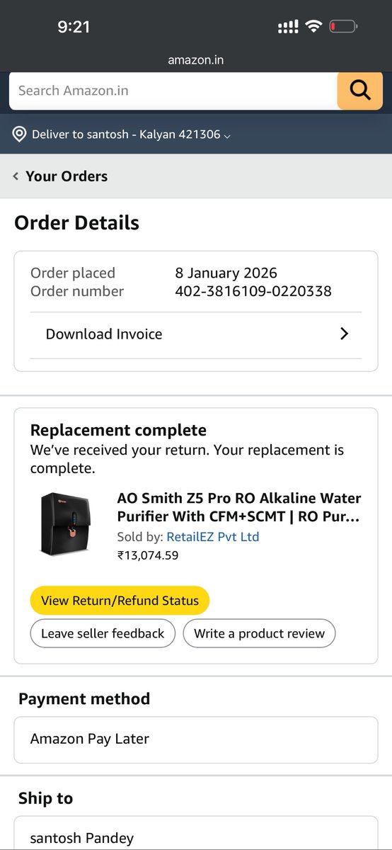 See this I placed order on 8th,  item delivered on 22, installation done on 23rd then we come to know its faulty and service center person asked for additional ₹ 2500 extra too. Matter escalated bit no resolution till date but only empty promises.