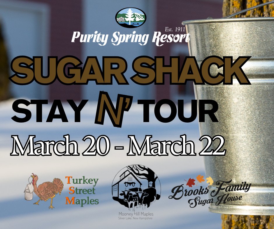 PuritySpring's tweet photo. Help celebrate NH Maple Weekend with our Sugar Shack Stay N' Tour package!  Two nights, a maple themed welcome gift basket, maple-inspired food at our restaurant and a tour &amp; exclusive gift from our partner sugar shacks!

👉https://t.co/wx7HZYAfcI

#NHMapleWeekend #Syrup 🍽️🍁🥞 https://t.co/NljenG1ttj