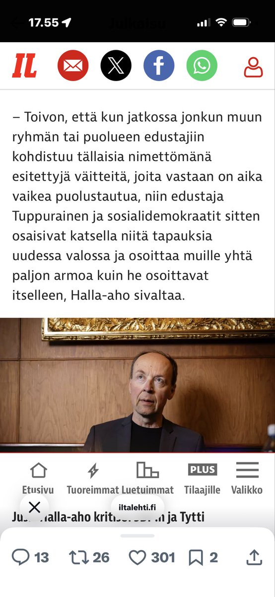 Tärkeä huomio puhemieheltä. <a href="/Halla_aho/">Jussi Halla-aho</a> <a href="/TyttiTup/">Tytti Tuppurainen</a>
 iltalehti.fi/politiikka/a/a…
