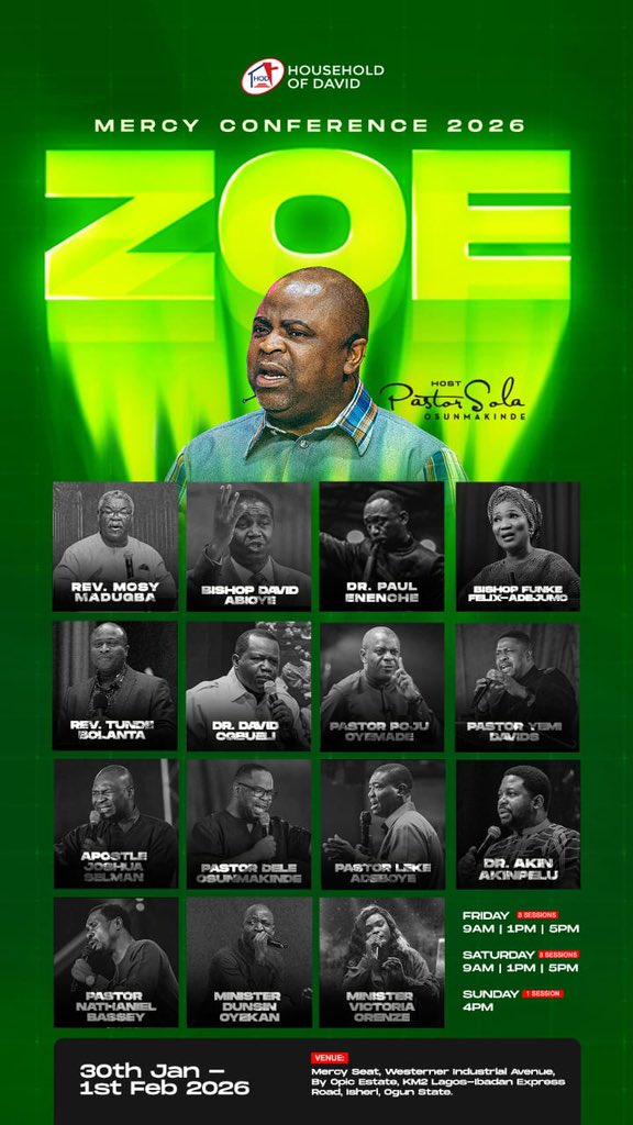 Jose_Ram1506's tweet photo. Hold and behold, it's going to a day of spiritual moments.
Household of David Mercy Conference 2026 is blazing into Lagos on Jan 30th - Feb 1st. Don't miss this encounter! #MercyConference https://t.co/M6Jlo0Br2b
