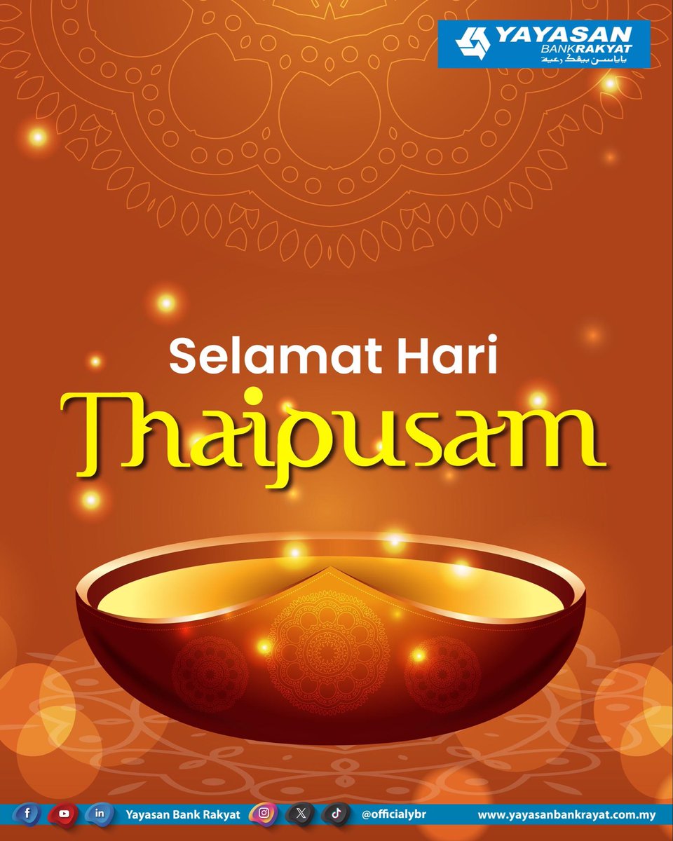 Selamat Menyambut Hari Thaipusam 2026.

Ikuti &amp; like media sosial Yayasan Bank Rakyat untuk info terkini!

#yayasanbankrakyat #pembangunanpendidikan #pembangunanmasyarakat