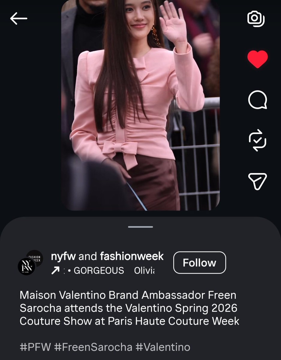 freenguides's tweet photo. ‼️Freen via The official Instagram account for #NYFW and The official Instagram account for global Fashion Weeks please engage 

#ValentinoHC26XFreen 
#srchafreen https://t.co/10qRiR04zI