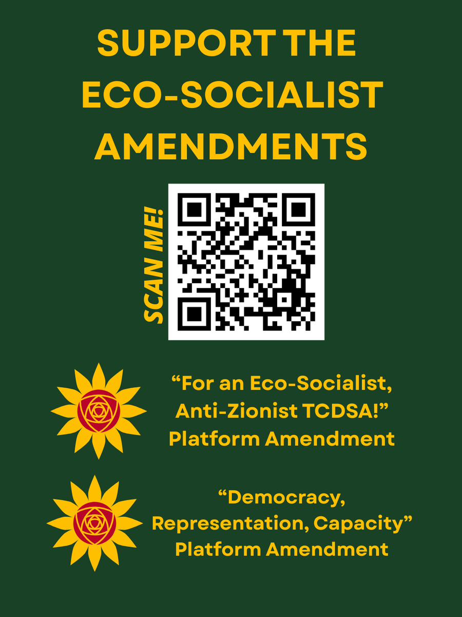RegenerateTCDSA's tweet photo. Support the Ecosocialist Amendments!

We are taking a stand - let's build socialism on a livable planet. Our amendments will ensure TCDSA makes explicit our commitments to Anti-Zionism, member democracy, representation for marginalized comrades, and a green economy. 🧵 https://t.co/UEbxjZmPXM