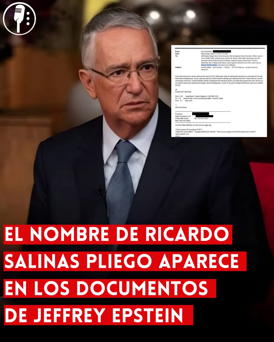 ReporterosMX_'s tweet photo. ⭕ OJO | EL NOMBRE DE RICARDO SALINAS PLIEGO APARECE EN LOS DOCUMENTOS DE JEFFREY EPSTEIN 

El deudor fiscal, Ricardo Salinas Pliego (@RicardoBSalinas) aparece en documentos de Jeffrey Epstein. La conexión del usurero con el financiero controversial y delincuente sexual despierta interés. https://t.co/6pW2u6AfJn