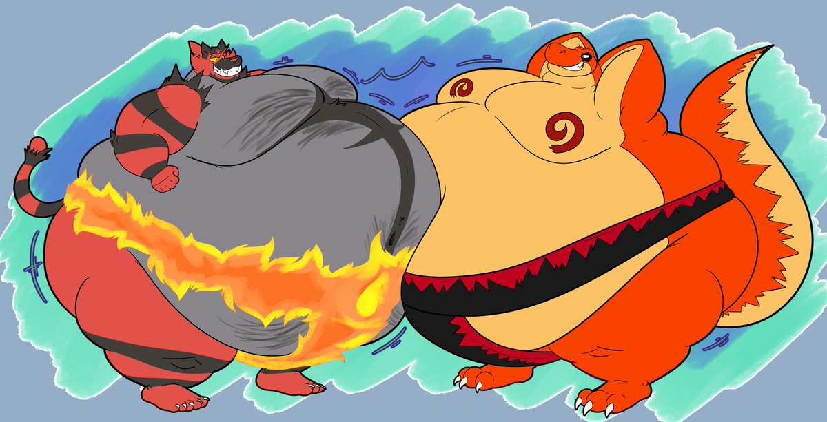 comm for fatlycanroc.bsky.social who wanted Lucio and stormarkaian.bsky.social being Belly Bumping Sumos~