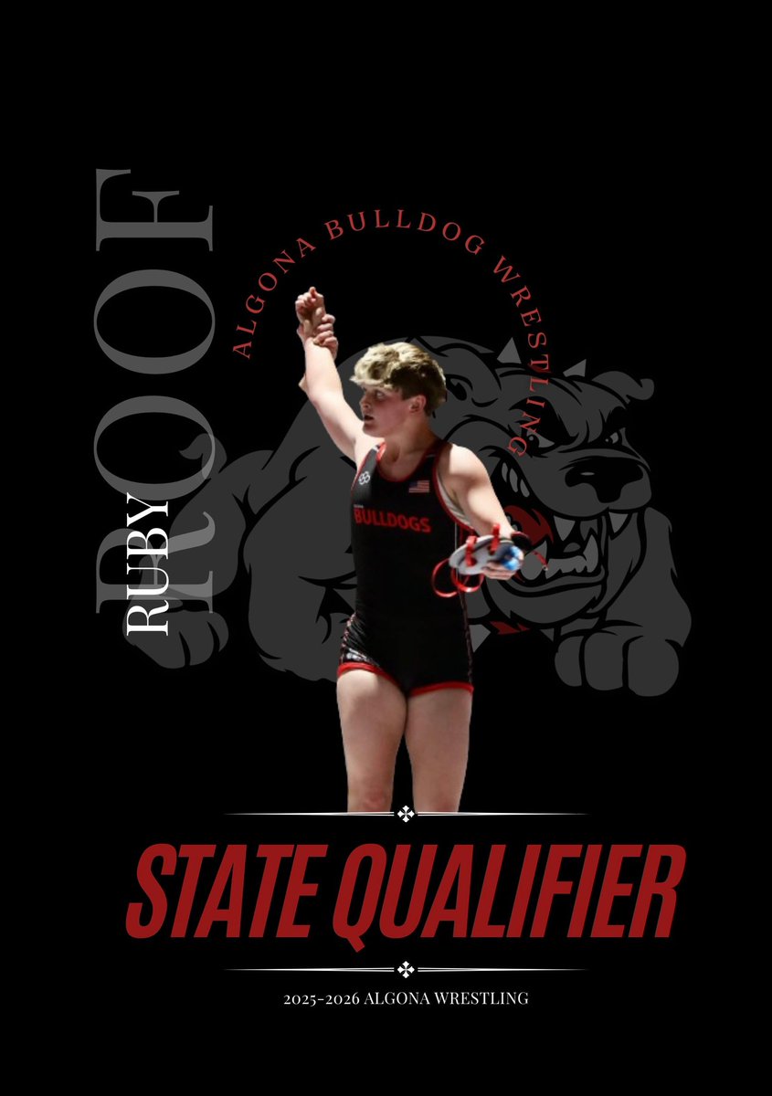 AlgonaStuCo's tweet photo. ON TO STATE - Ruby Roof!!!! A freshman, at 125 pounds, ranked #1! Awesome work!
Graphic by Mara Davis https://t.co/vk0Sy9PZQp
