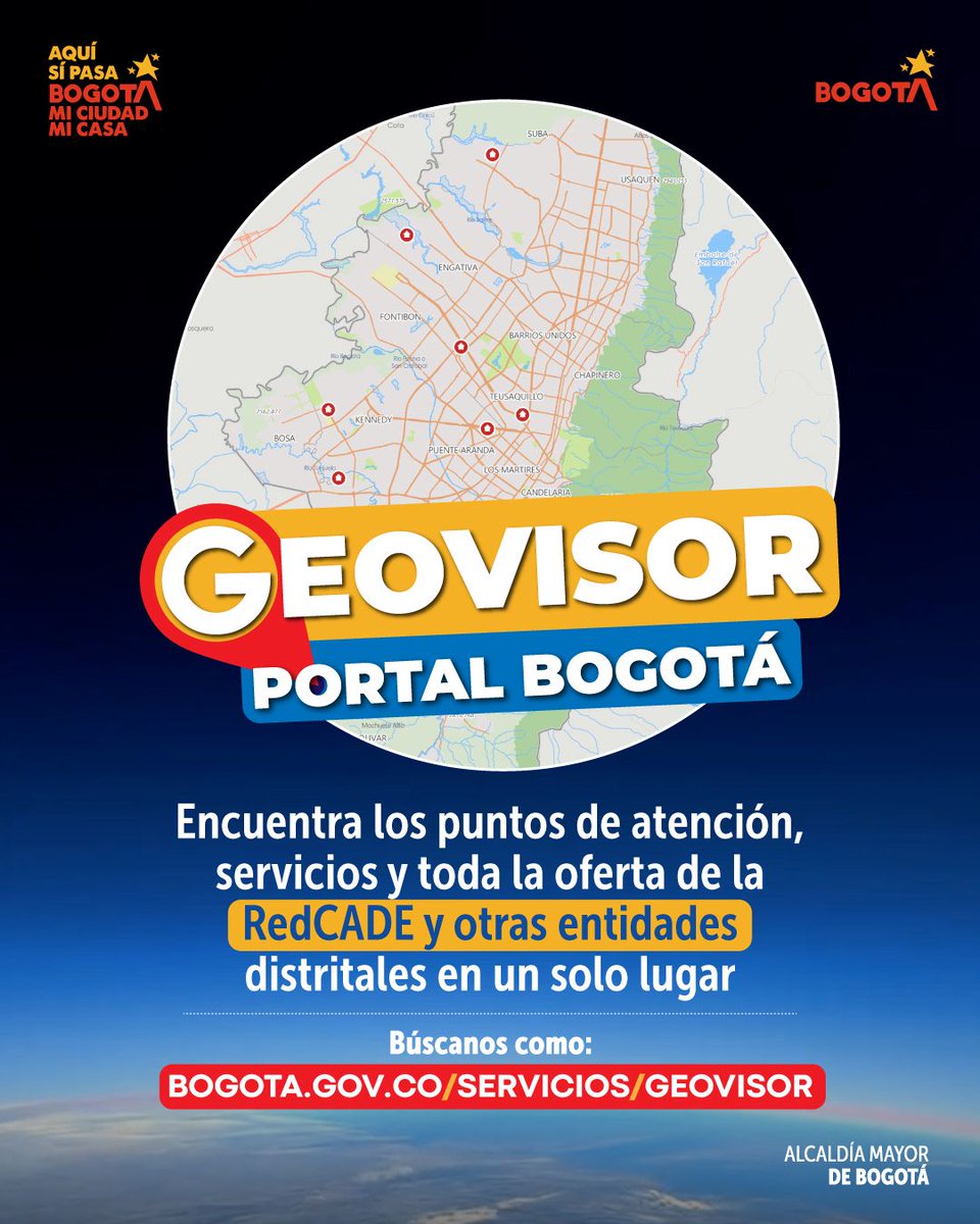 habitatbogota's tweet photo. 📍Conoce el #NuevoGeovisor, un mapa interactivo en el Portal Bogotá que te muestra en un solo lugar los puntos de atención de la #RedCADE y de algunas entidades distritales; puedes buscar por el nombre del trámite que necesitas.
🗺️Más información aquí ⬇️
https://t.co/T5l22Y3zFB https://t.co/YsGToskTw4