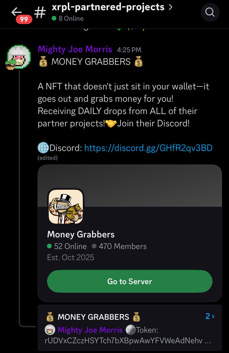 moodynugs's tweet image. 🫱🏽‍🫲🏼PARTNERED PROJECTS🫱🏽‍🫲🏼 

- If you hold any amount of our Genesis Collection you can tap into @TheMoneyGrabs &amp;amp; start accumulating some of their community token daily. 💰🤑

#MoodyNugs #TheSeeds #XRP