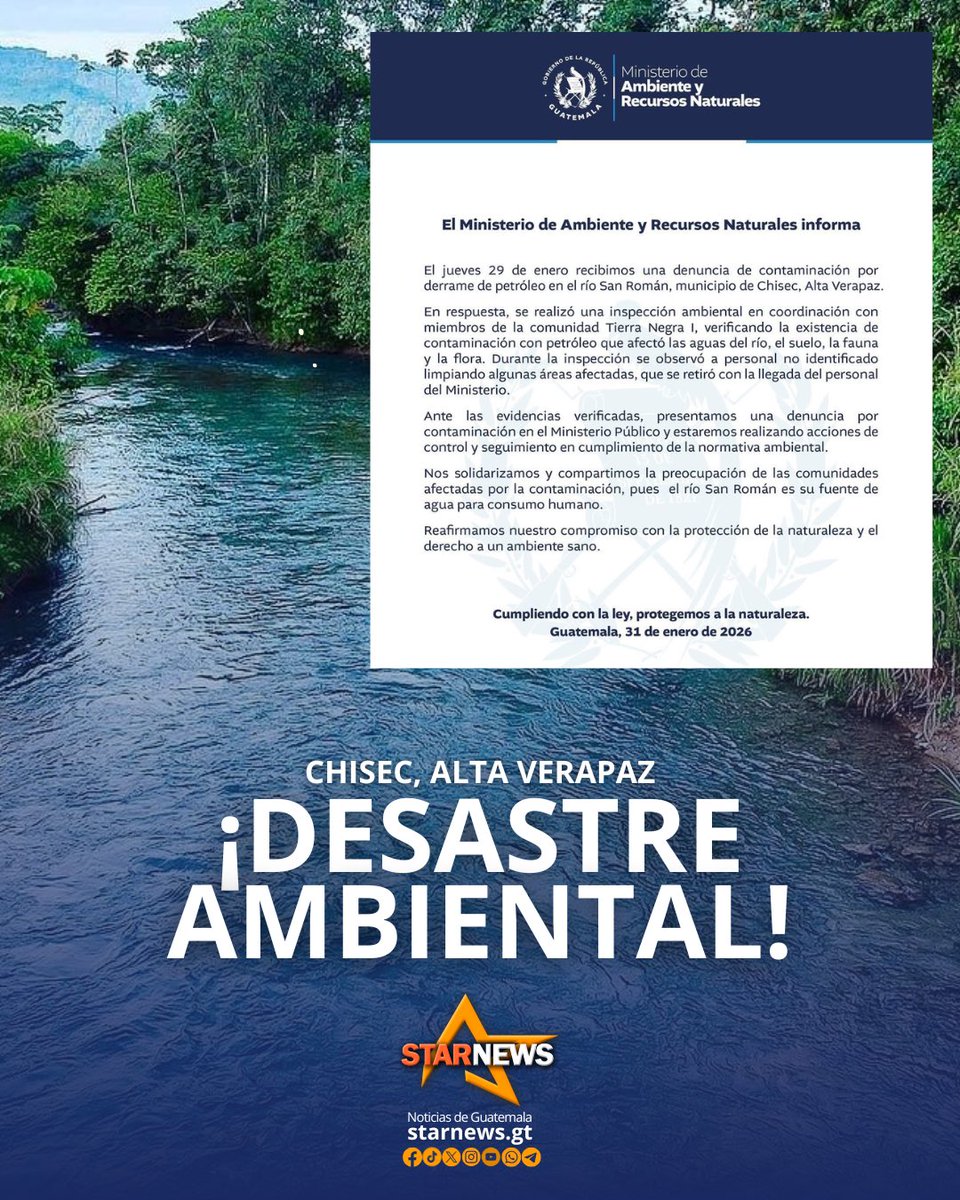 🚨𝐄𝐦𝐞𝐫𝐠𝐞𝐧𝐜𝐢𝐚 𝐚𝐦𝐛𝐢𝐞𝐧𝐭𝐚𝐥 𝐞𝐧 𝐀𝐥𝐭𝐚 𝐕𝐞𝐫𝐚𝐩𝐚𝐳: 𝐃𝐞𝐧𝐮𝐧𝐜𝐢𝐚𝐧 𝐝𝐞𝐫𝐫𝐚𝐦𝐞 𝐝𝐞 𝐩𝐞𝐭𝐫𝐨́𝐥𝐞𝐨 𝐞𝐧 𝐞𝐥 𝐫𝐢́𝐨 𝐒𝐚𝐧 𝐑𝐨𝐦𝐚́𝐧.

#StarNews 
#InformaciónImprescindible