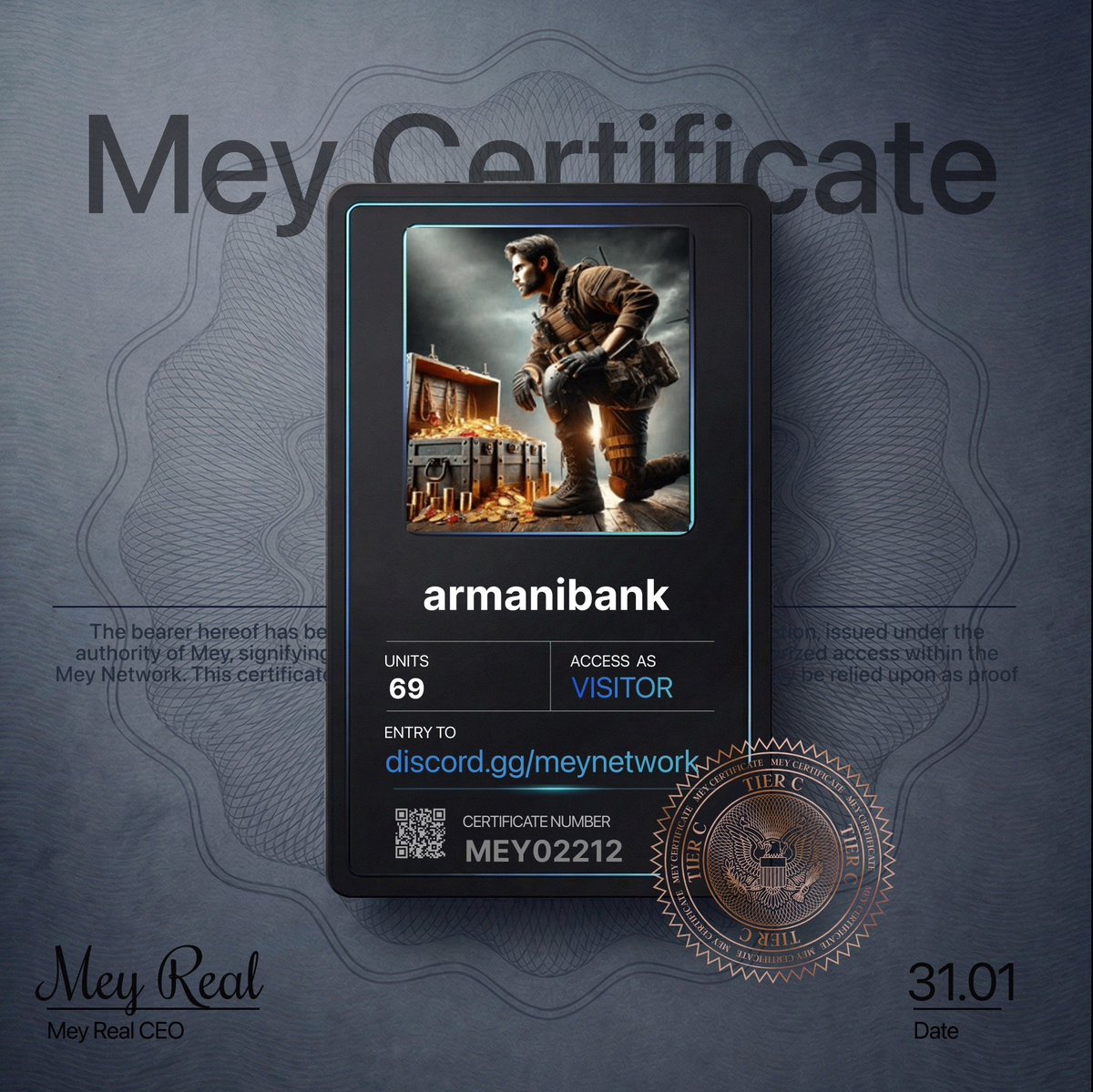 Claimed my **MEY Certificate** and I'm in MEY HQ now.

This tier system is kinda fire.

Which one did you get?

@mey_network → discord.gg/meynetwork
