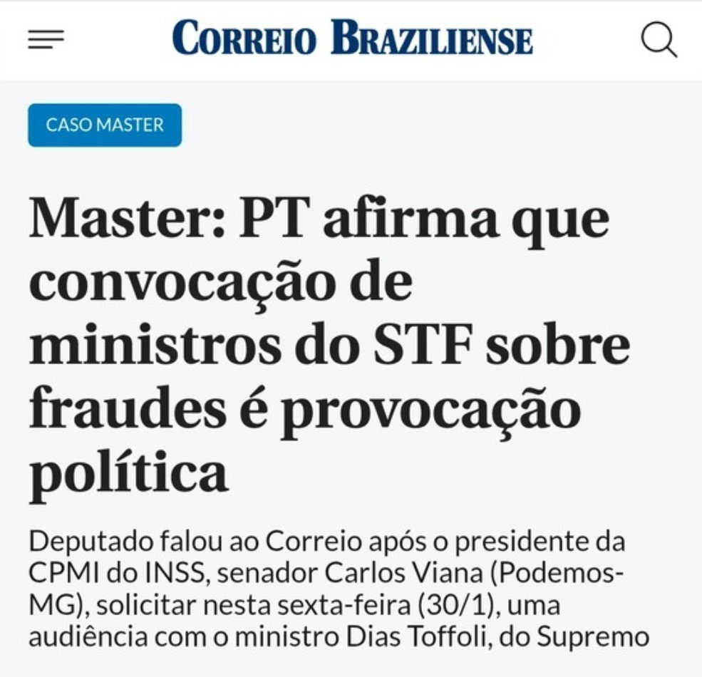 RicardoRoveran's tweet photo. Acerta o senador Carlos Viana ao convocar Toffoli à CPMI do INSS.

É o primeiro passo de nobreza após muita cobrança do Senado para reequilibrar os 3 poderes. https://t.co/0mnscczy2i