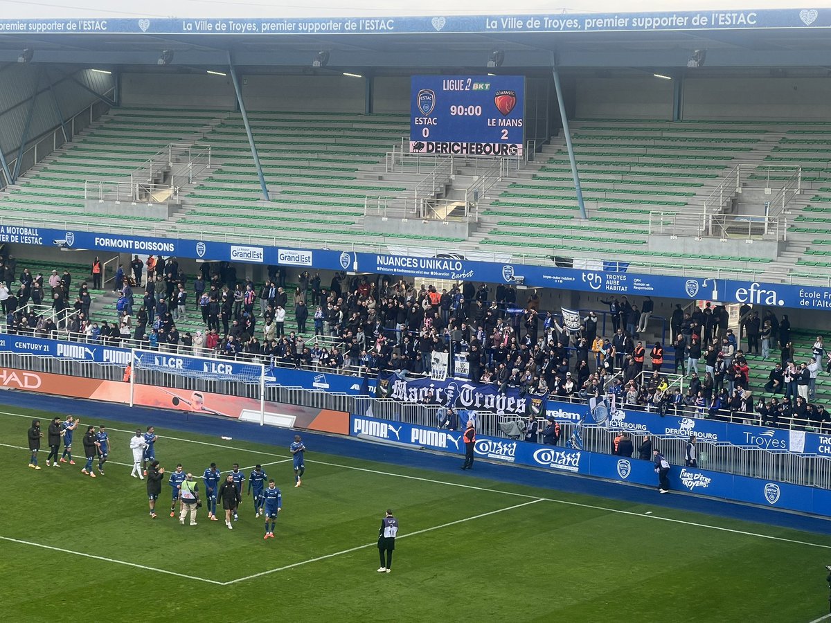 SOTTAS2's tweet photo. Deuxième défaite consécutive pour l’Estac. Après Guingamp, c’est Le Mans qui s’est imposé au stade de l’Aube devant 6620 spectateurs dont 136 manceaux. Un signal forcément inquiétant. #Estac #Troyes #Aube #Ligue2 #estaclmfc 1/13 https://t.co/roLSOifQ3j