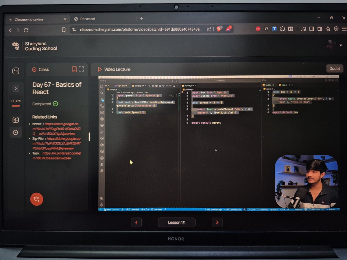 chinu_codes's tweet photo. 🚀 Back to Coding - Day 11 @sheryians_ @sarthacksharma
• Learned to use React via CDN ⚛️
• Created elements with React.createElement() 🧱
• Rendered components using ReactDOM 🎯
• Experimented with import / export again for clarity
#100DaysOfCode #BackToCoding #ReactJS #JS https://t.co/Uj81aAnDUh