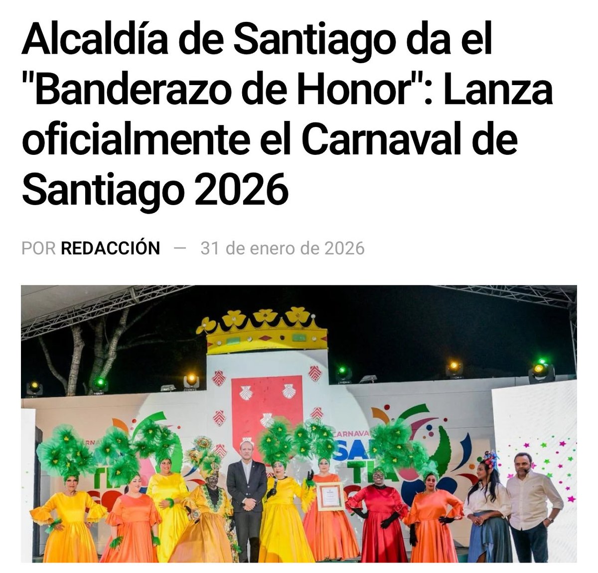 WilsonAleman25's tweet photo. “Oficialmente Santiago está en Carnaval”@stgoencarnaval. El Alcalde Histórico @ulisesrodg dió el Banderazo de Honor, para el inicio del Colorido, Emocionante, Cautivante, Cultural e Histórico Carnaval de Santiago. 👏👏👏👏 https://t.co/JesXOsgBNn