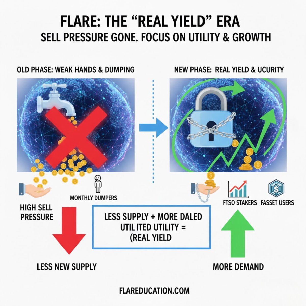 So, do I sell?" 🤷‍♂️ Many ask this when distributions end. Look at the data. The "sell pressure" from people dumping free monthly drops is gone. The weak hands have left. Now, the main holders are the ones using FLR for FTSO and FAssets. We are entering "Real Yield" territory.