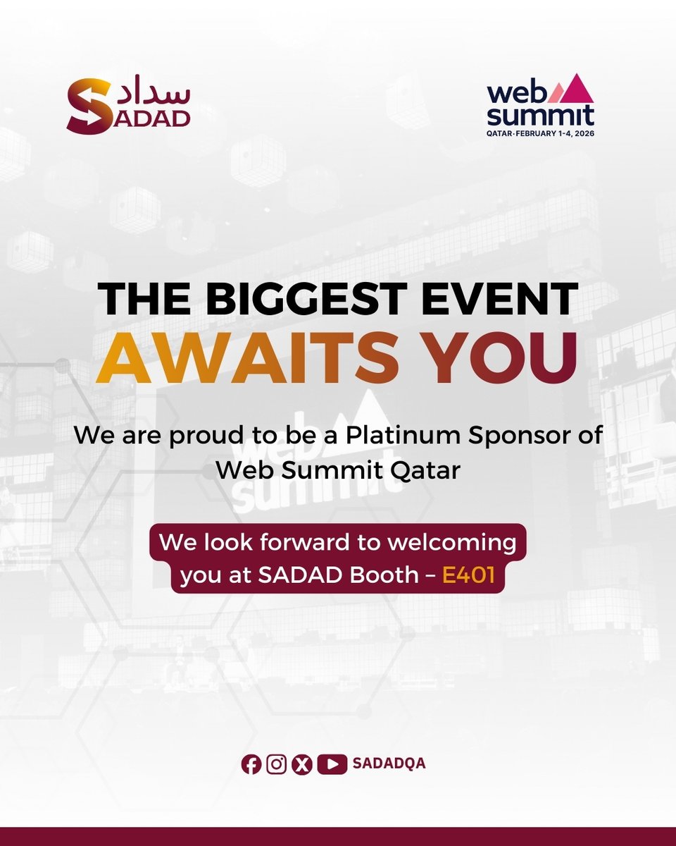 ننتظركم غداً في الحدث الأبرز عالمياً 
ويب سميت قطر 2026
We look forward to seeing you tomorrow at the world's most prominent event, #WebSummitQatar2026.