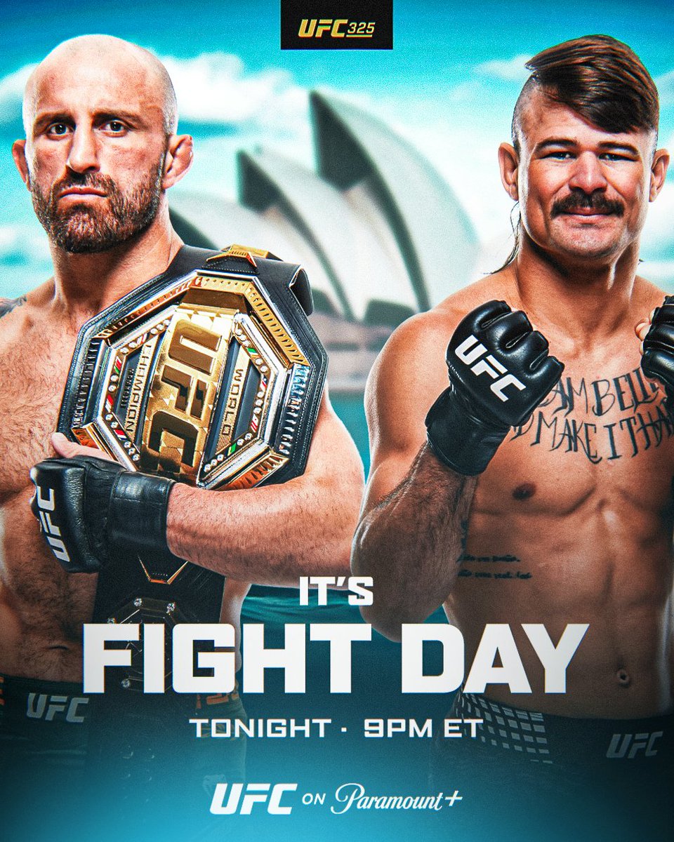 UFConParamount's tweet photo. FIGHT DAY IS HERE 🇦🇺

#UFC325 | TONIGHT at 9pm ET on @paramountplus https://t.co/jghfW0fURk