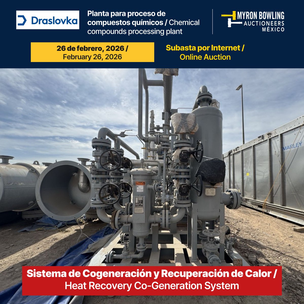 Sistema de cogeneración con recuperación de calor, ideal para aplicaciones industriales. Incluye calderas de gas, generador y recuperación de vapor, sistema de control, manejo de condensados y control de pH, con componentes de marcas como Wartsila y Alfa Laval.