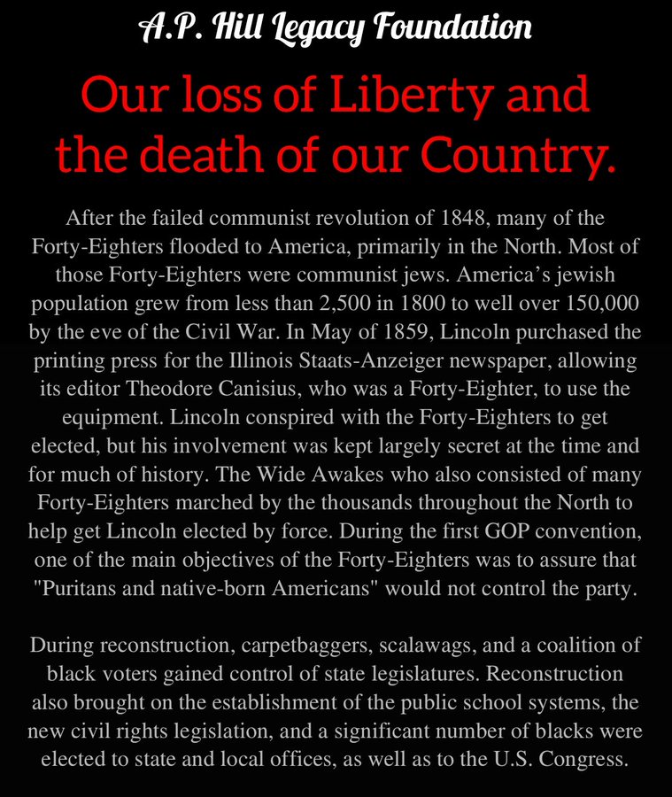 MrBiglyTruth's tweet photo. @beaverd "America WAS a Constitutional Republic until  the 17th amendment passed in 1913."

Earlier. The Constitutional Republic ended in 1865.
- 200k jewish "Marxists" just "happened" to pour in before the war
- Lincoln worked hand in glove with them
- made many officers 
- "Lieber code" https://t.co/p5H0GBNKqE