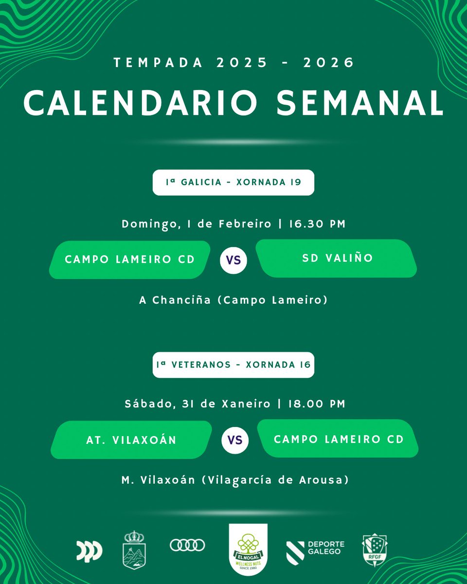 🗓️ Planning dos partidos do Campola para esta fin de semana! 💚
