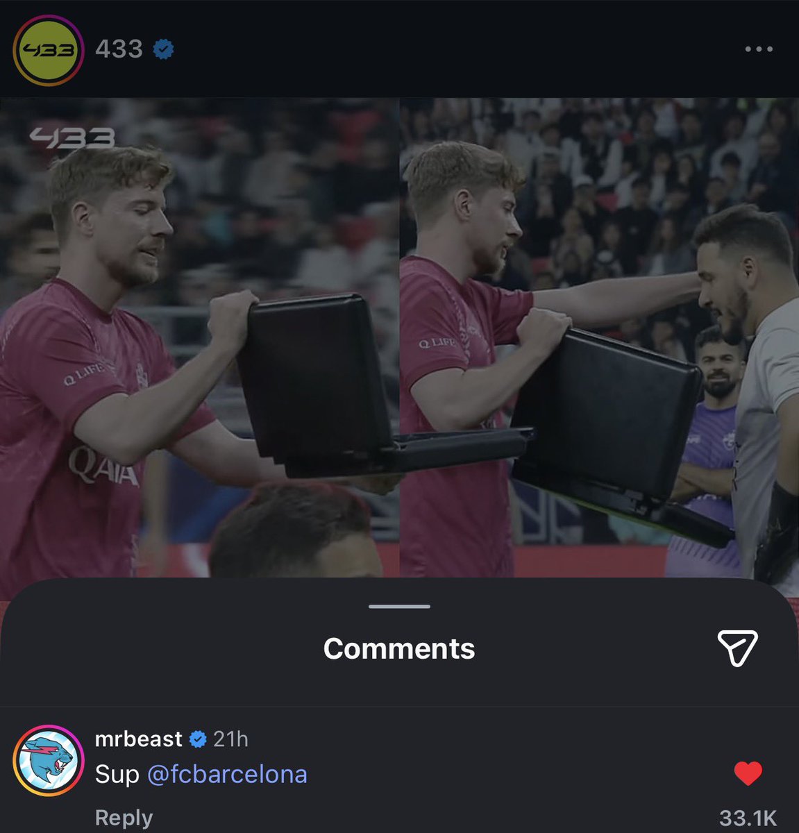 Mr Beast soborno a un portero para que lo dejara marcar gol y etiquetó al Barcelona por el caso Negreira. JAJAJAJAJAJA

QUE GRANDE. <a href="/MrBeast/">MrBeast</a>