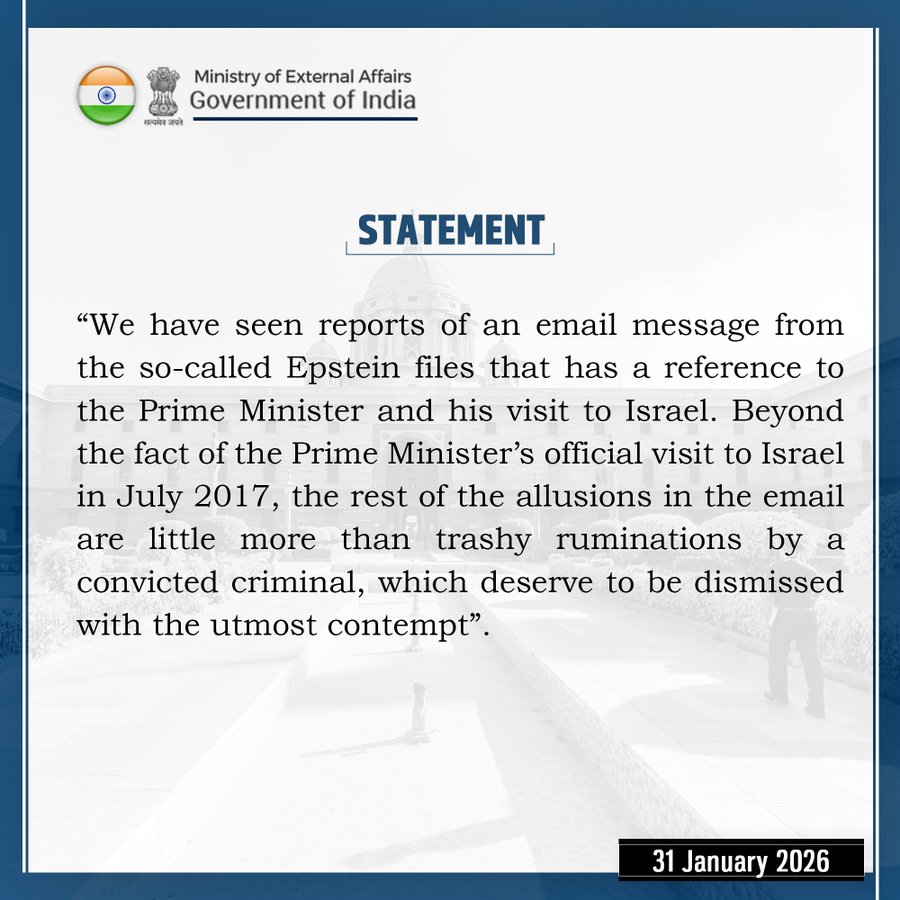 SatyamS256's tweet photo. Foreign ministry of India dismissed the claim of email message from Epstein files https://t.co/oLbR4CRHwz