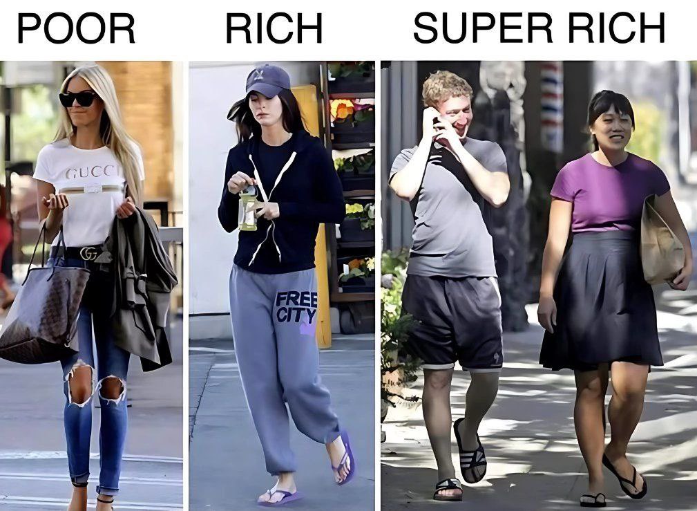 Truly wealthy people don’t wear clothes with flashy logos, they would even feel ashamed to do so, as they are considered bad taste. They don’t need to prove anything, and prefer modesty and privacy instead.

Why do poor people waste their money on such things?