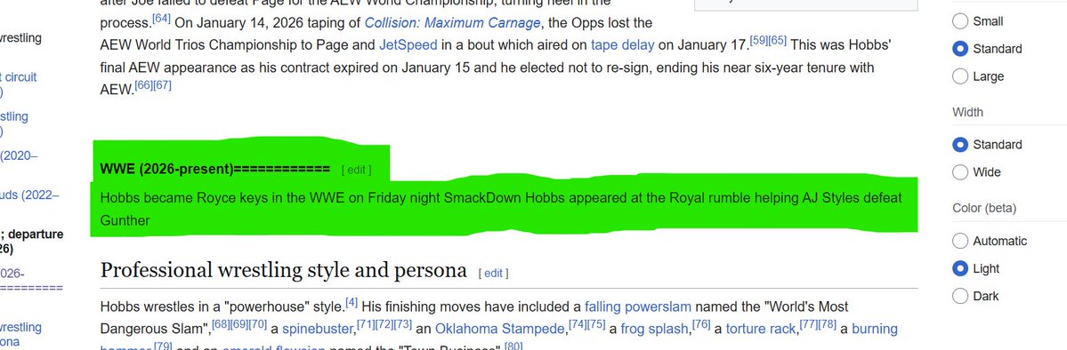 Okey, who the hell wrote this on <a href="/TrueWillieHobbs/">“The MONSTAR” Will Hobbs</a> his Wikipedia page? Like who the hell wants to see an Omos rip-off