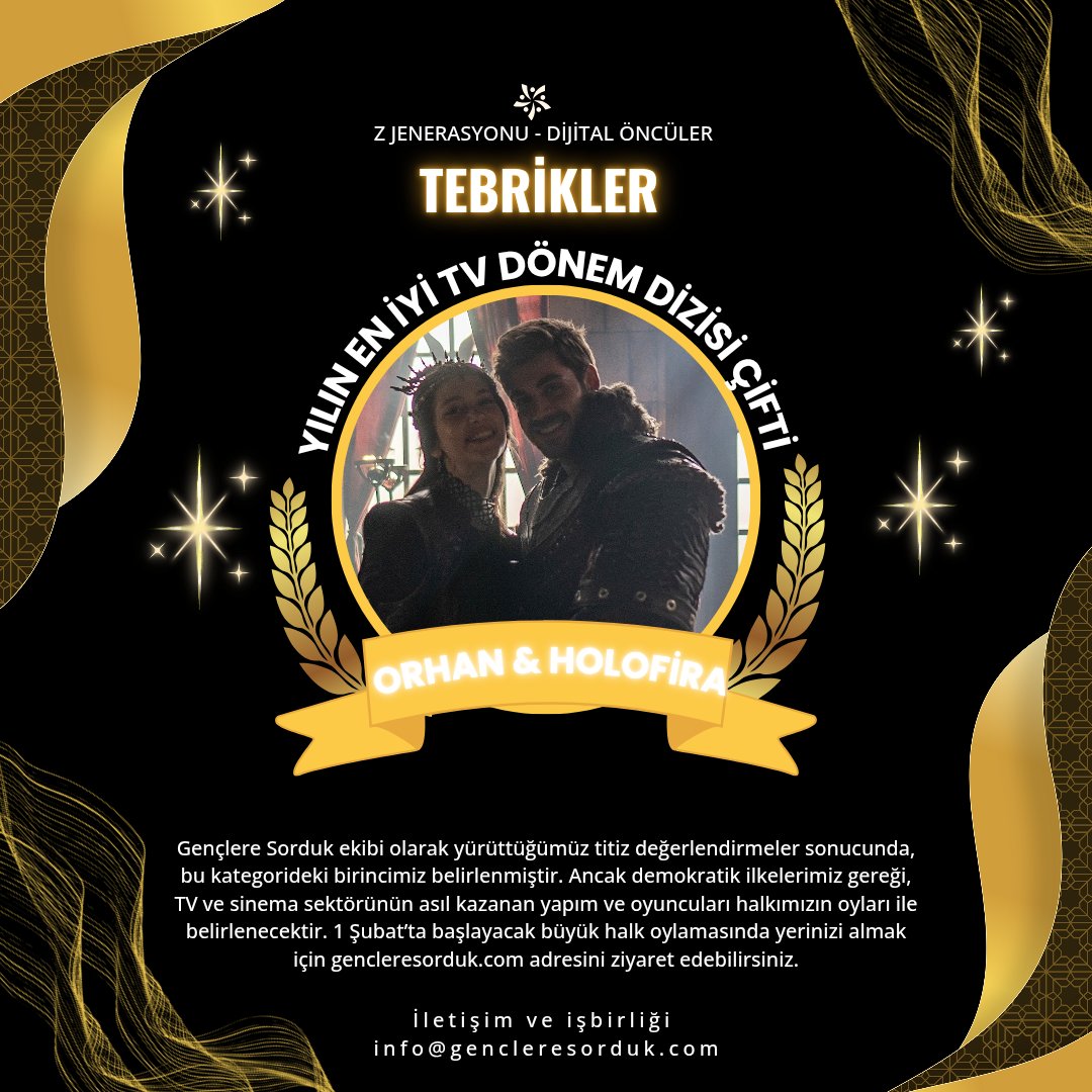 Gençlere Sorduk "Yılın En İyi Tv Dönem Dizisi Çifti" ödülünün sahibi 'Kuruluş Osman' dizisinin favori çifti #OrNil oldu. 👏

Emre Bey ve Ecem Sena Bayır