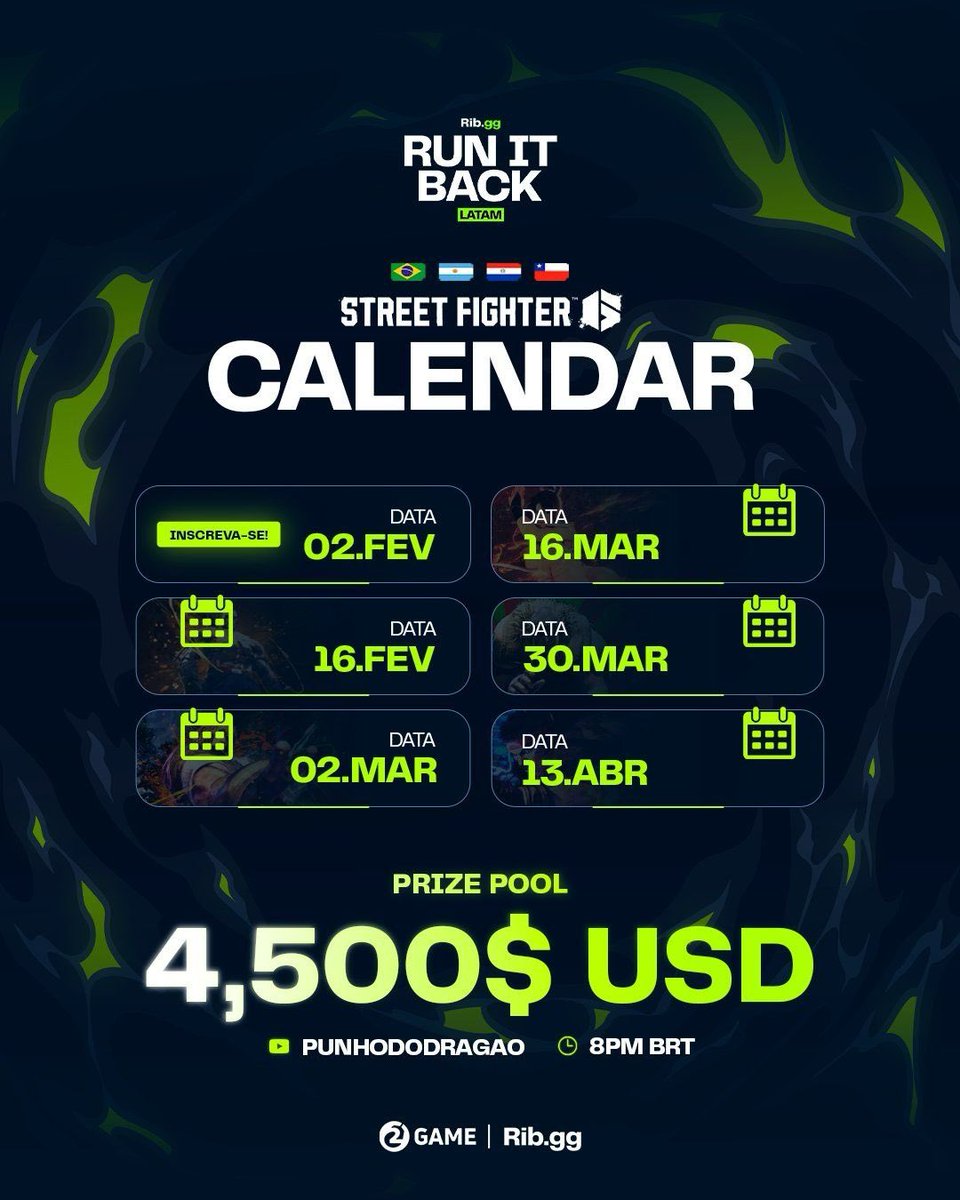 viniFGC's tweet photo. O Run it Back de Street Fighter 6 está com as datas marcadas, inscrições abertas e gratuitas, e 4500 Dólares de premiação.

Nessa segunda-feira, às 20h, teremos a primeira etapa do calendário. Vejo vocês no Punho do Dragão! ❤️

Estarei ao lado do grande @NilAraujoFGC! https://t.co/MFGYwLikBd