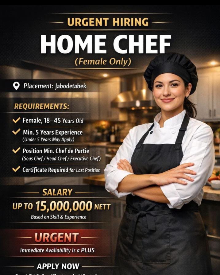 zackmotion's tweet photo. Urgent untuk female chef...berminat dm #loker #lokerchef #lokerjakarta #chef https://t.co/LuTbvhrT4f